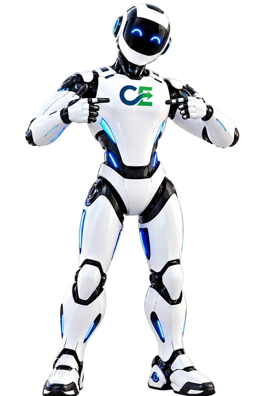Robô Cargo Energy com o símbolo CE no peito
