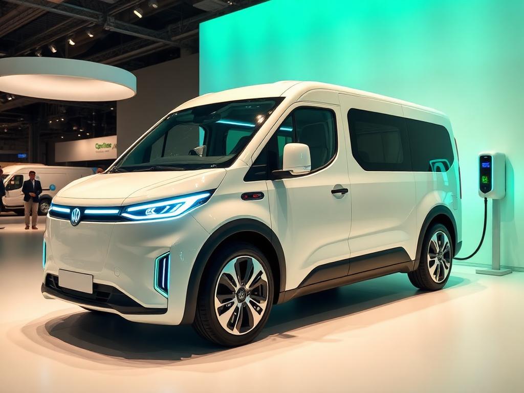 Veículo comercial elétrico leve em exposição de inovação